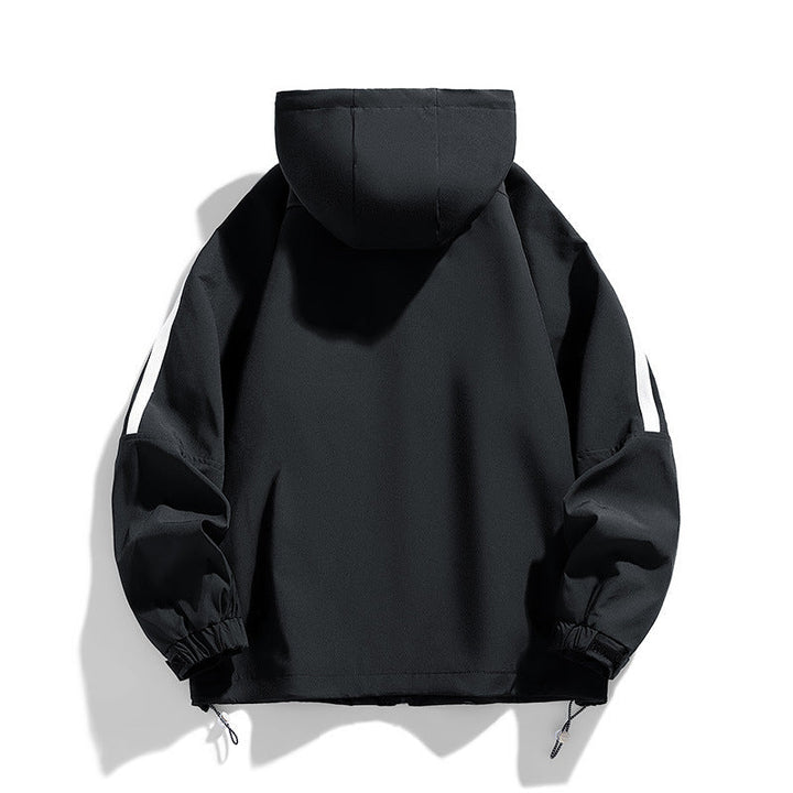 Unisex sporty-urban med huva windbreaker med kontrast stripes