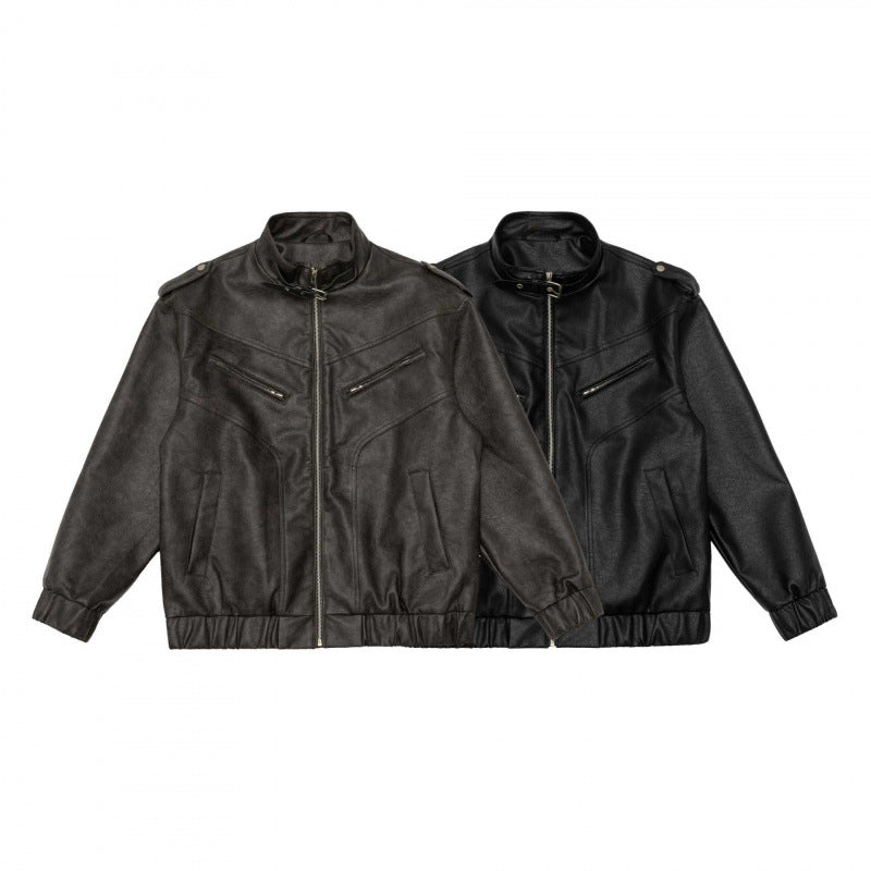 Herr boxig fuskläder Blouson med ståkrage, Axel Epaulettes och elastisk fåll