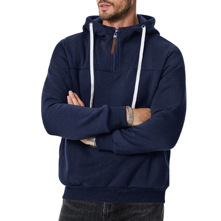 Herr Nano Sweat Halv Dragkedja med Textured Interior, Adjustable Huva och Bred Ribbad Fåll