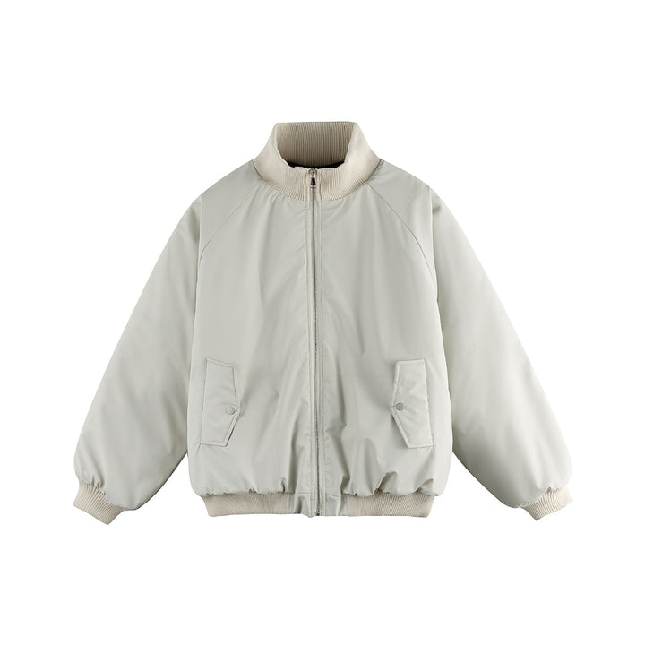 Dam Oversized Bomber Jacka med Ståkrage, Vadderad Foder och Lockfickor