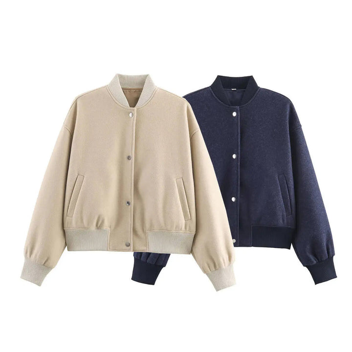 Dam figursydd ull look college jacka med concealed snap knäppning och side slip fickor