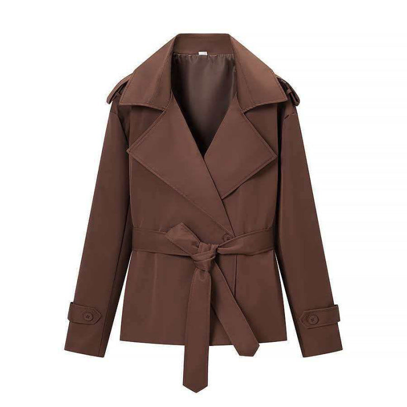 Dam 50+ Kort Waist Trench Blazer med Belt och Wide Lapels