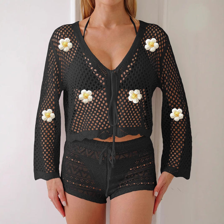 Dam lätt virkad jacka med floral detail
