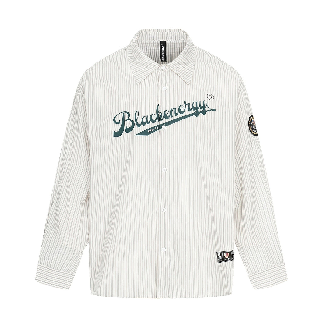Herr oversize skjortjacka i Baseball-Inspired Stil med Ränder, Logotyp Tryck, och Patch Applikationer