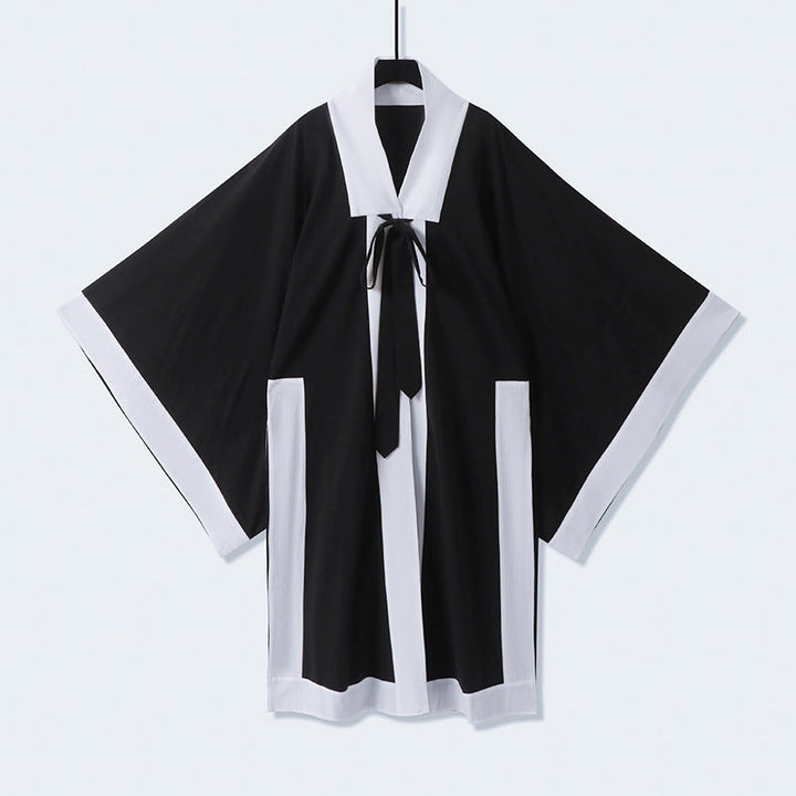 Unisex oversize Kimono-kofta med kontrast trim, knytband och utanpåfickor