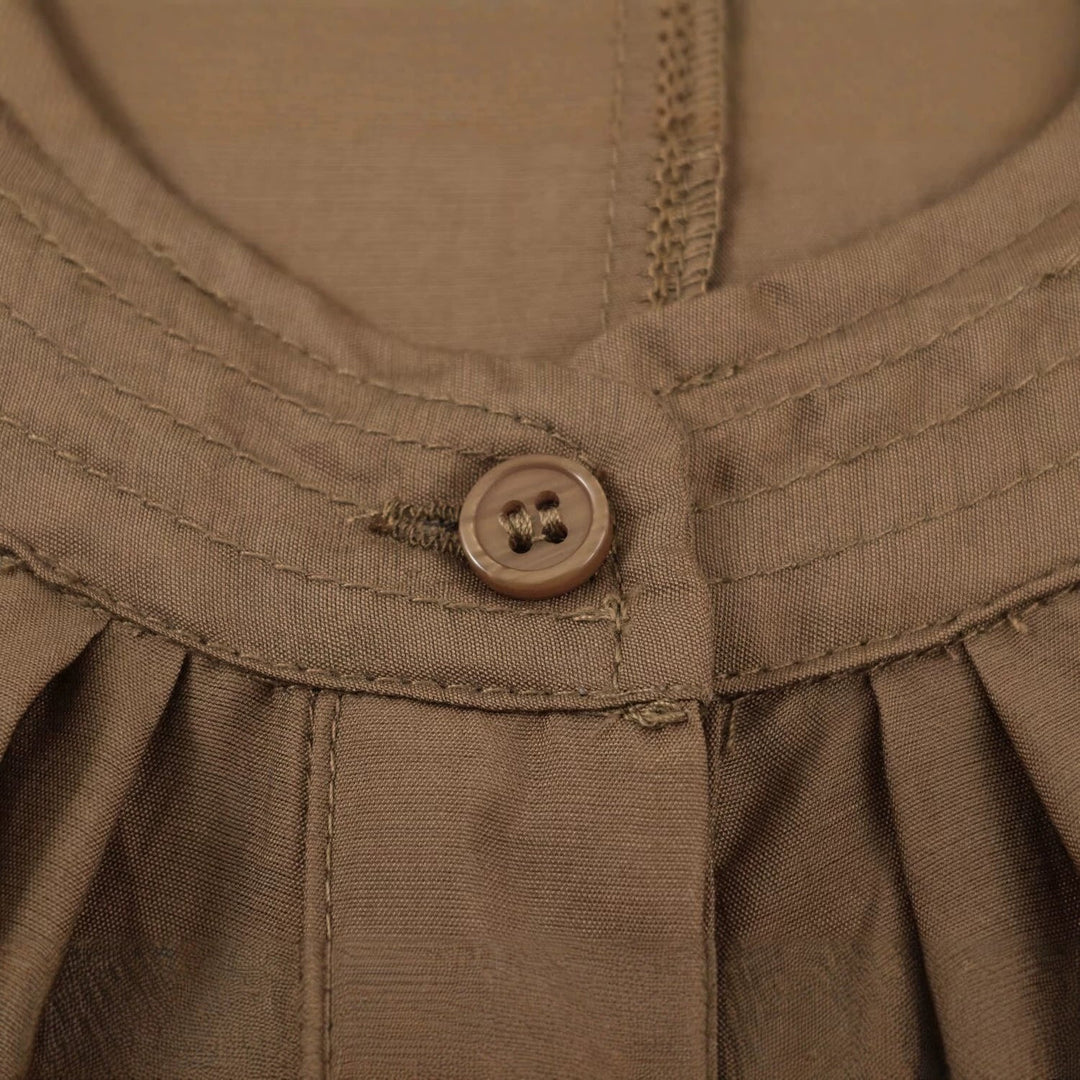 Dam lätt Pleated Blouson jacka med rund krage, Balloon ärmar och Smocked fåll