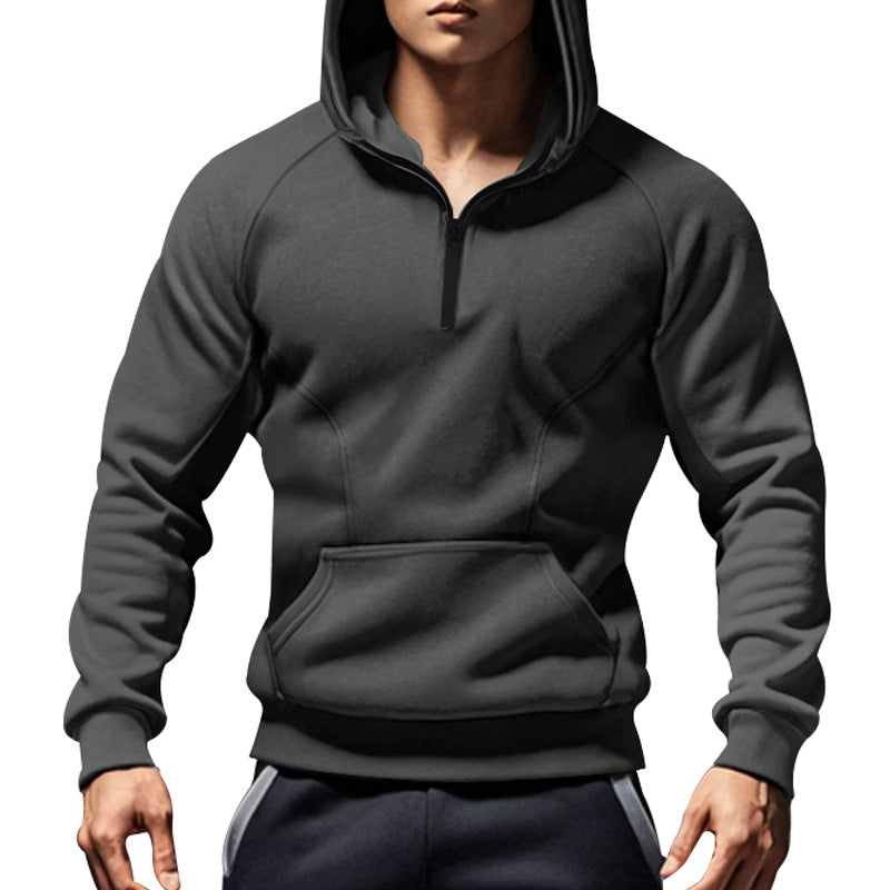 Herr Ledig med Huva College-Tröja med Kort Fram Dragkedja, Ergonomic Raglan Skärning, och Känguruficka