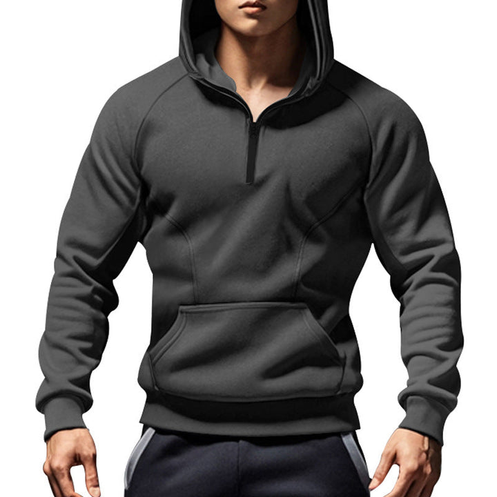 Herr Ledig med Huva College-Tröja med Kort Fram Dragkedja, Ergonomic Raglan Skärning, och Känguruficka