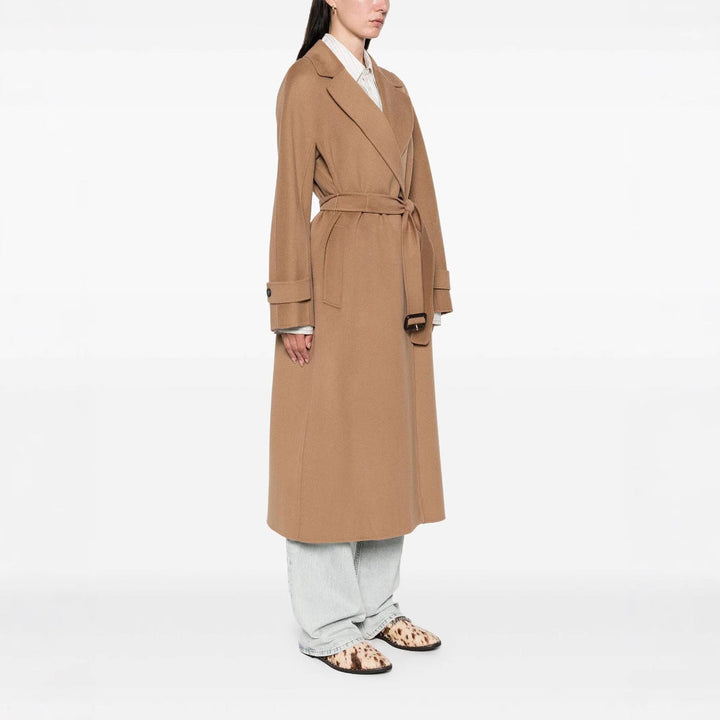Dam wrap kappa gjord ullblandning med midjebälte och oversize shoulder