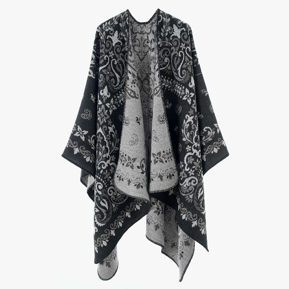 Dam Reversible Ornamental capeponcho med Fine Jacquard Structure