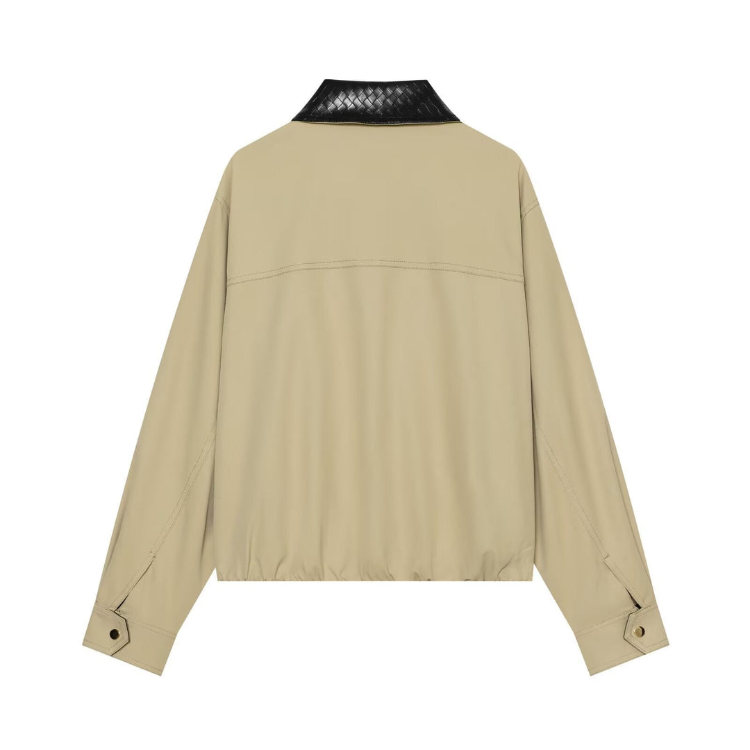 Dam Lätt Oversize Blouson Jacka med Contrasting Embossed Faux Läder Krage