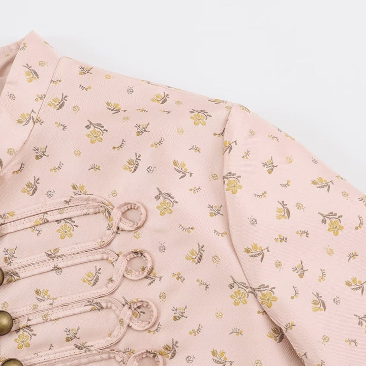 Dam kort Satin jacka in Military stil med dekorativ Frog Trim