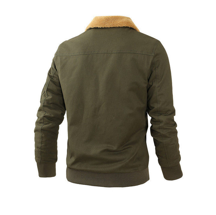Herr Pilot Jacka Tillverkad av Robust Canvas med Faux Fur Krage och Multi-Pocket Design