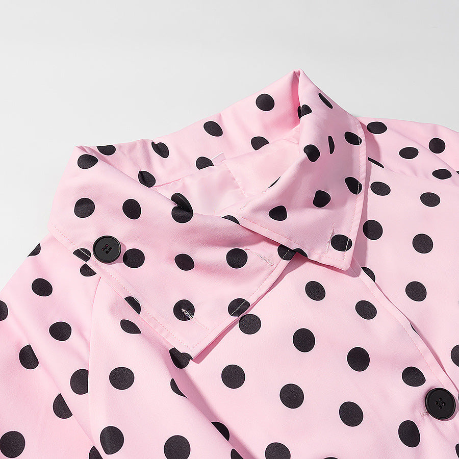 Dam Polka Dot trenchcoat stil med knytband och Balloon ärmar