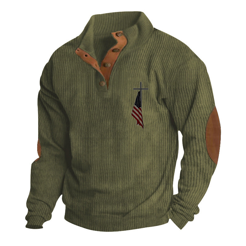 Herr Strukturerad Troyer med Konstläder Elbow Lappar, V-Knapplist, och Discreet Emblem