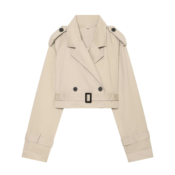 Dam Kort Trenchcoat med Double-Breasted Knapp Knäppning, Shoulder Flaps, och Waist Belt