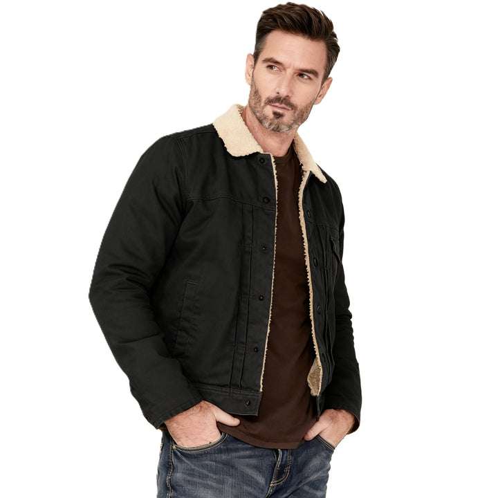 Herr Sherpa-Lined Trucker Jacka med Faux Fur Krage