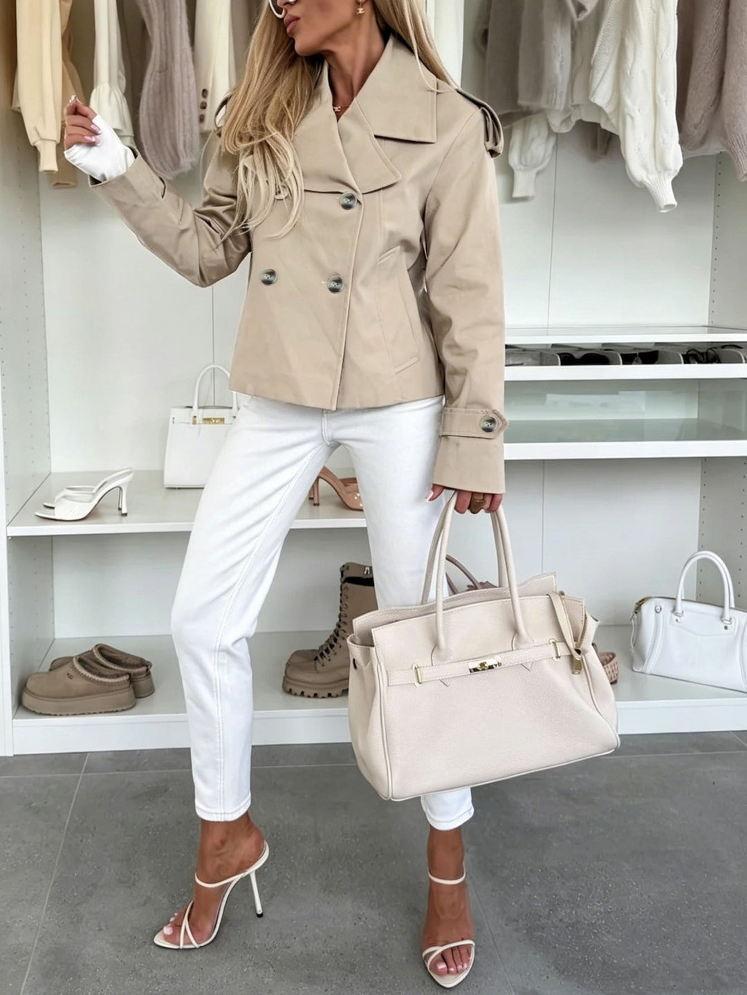 Dam kort skuren Double-Breasted trenchcoat med Epaulettes