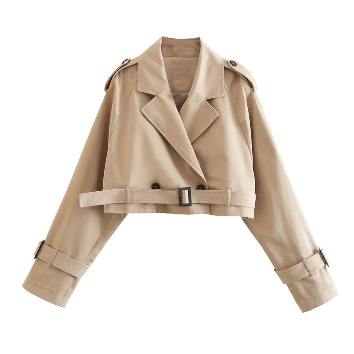 Dam kort trenchcoat med midjebälte, Epaulettes, och justerbar ärm Straps