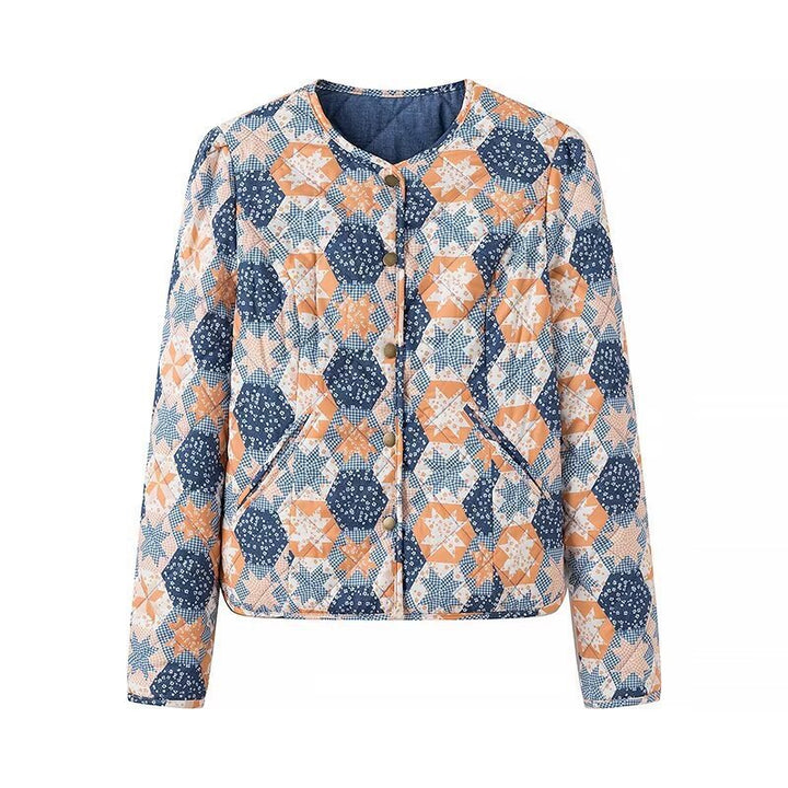 Dam lätt kviltad jacka med Patchwork blommig mönster och kort skärning