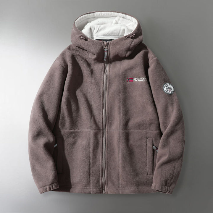 Herr Microfleece Utomhus Jacka med Huva, Wind-Resistant Structure och Logo Patch