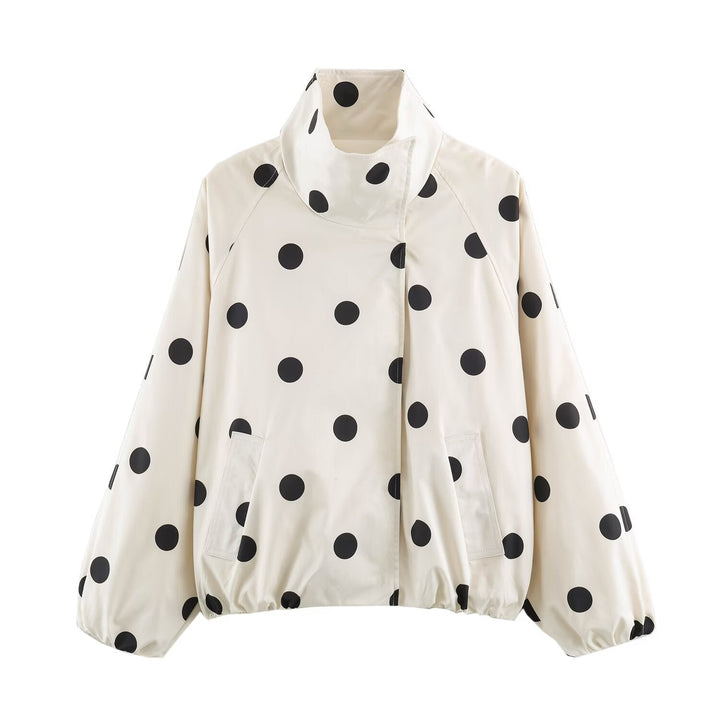 Dam lätt dotted rain jacka in oversize kort skärning med hög funnel krage