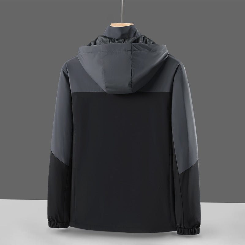 Herr lätt softshell Windbreaker med huva, vattenavvisande Membran och fickor med dragkedja