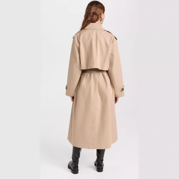Dam lång trenchcoat gjord bomull Blend med Double-Breasted knappslå, midjebälte och Shoulder Flaps