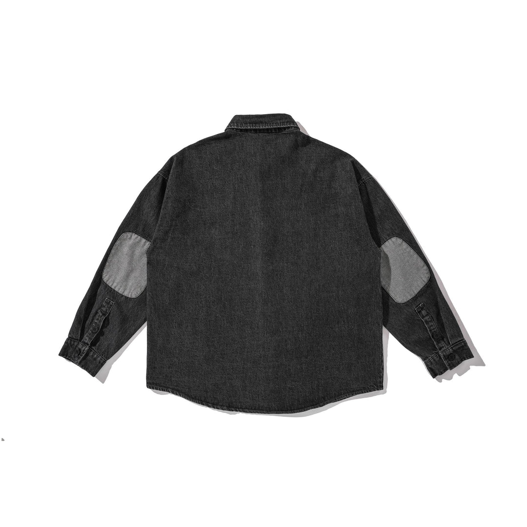 Herr overshirt tillverkad av washed denim med rounded fåll