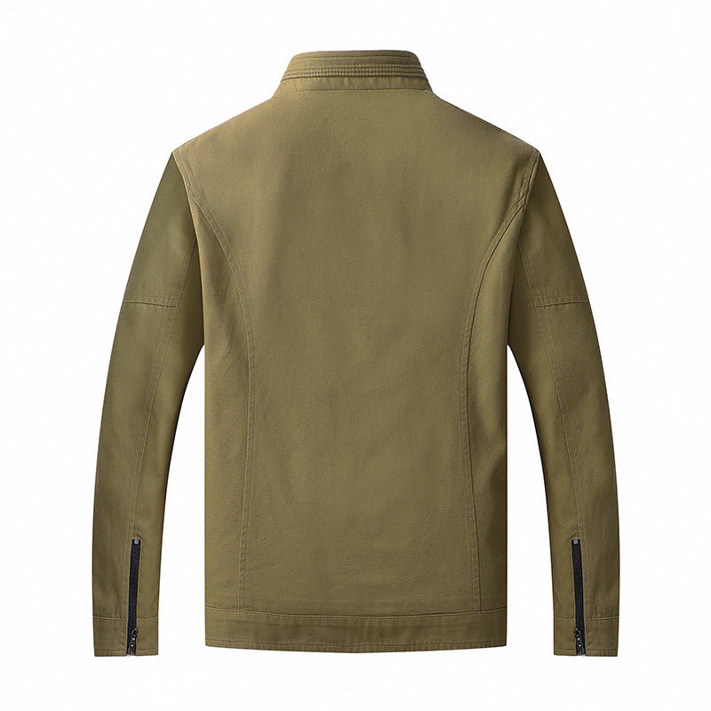 Herr Funktionell Canvas Zip Jacka med Stående Krage och Dold Zip Fickor