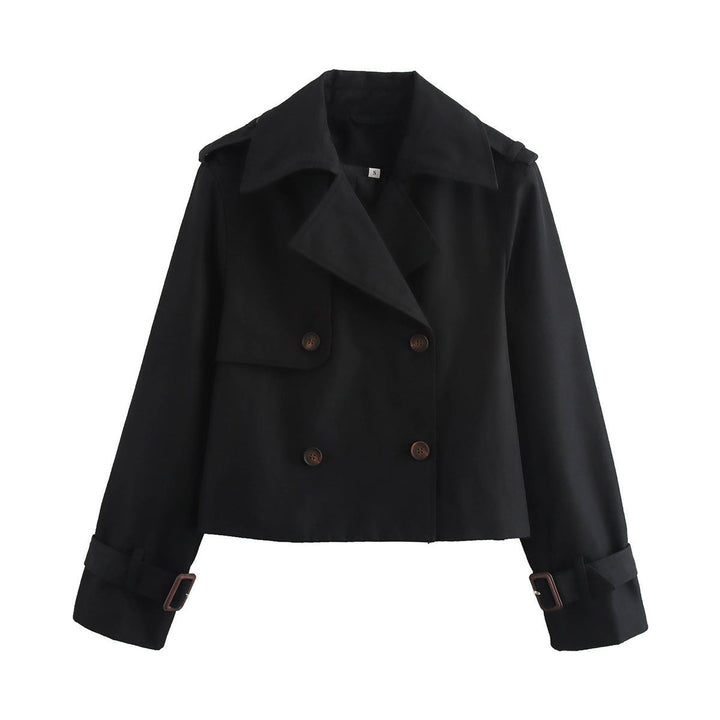 Dam cropped trenchcoat med double row, epaulettes och adjustable buckle cuffs
