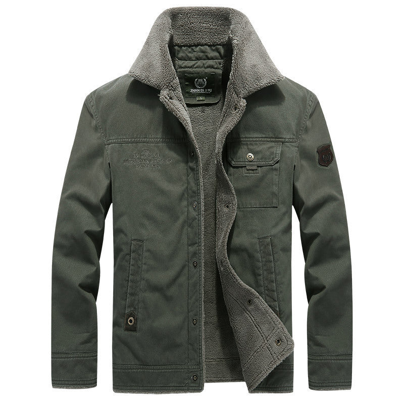 Herr Vintage-Inspired Canvas Worker Jacka med Full Teddyfoder, Bröst Patches och Multifunctional Fickor