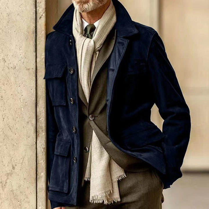 Herr skräddad fältjacka med Tie Belt, fickor med lock och Kent Krage