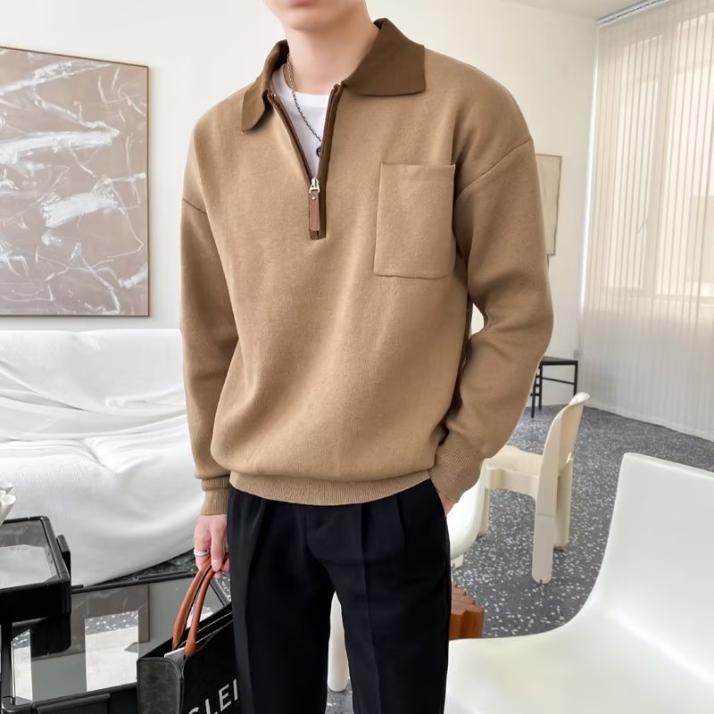 Herr Sportig Pullover med Dragkedja