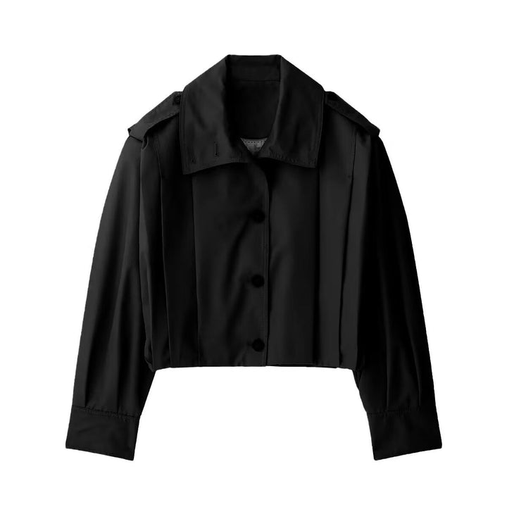 Dam kort skuren trench Blouson jacka med Pleats och Epaulettes
