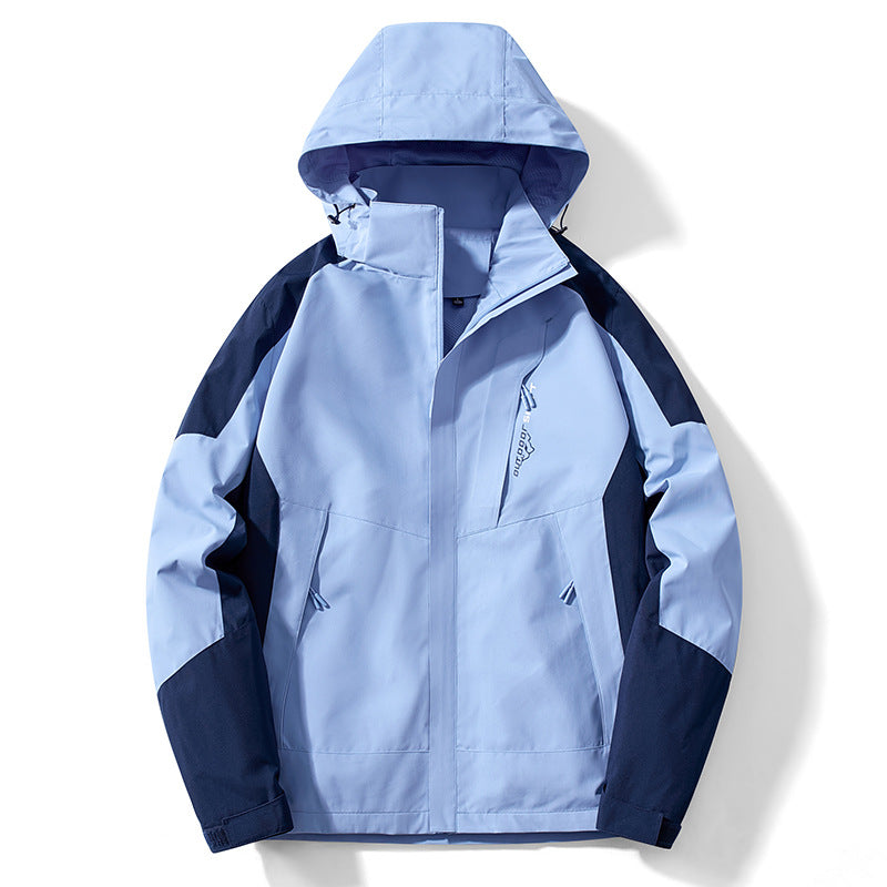 Herr Colorblock softshell Trekker Jacka med huva, dold dragkedjas och sidofickor