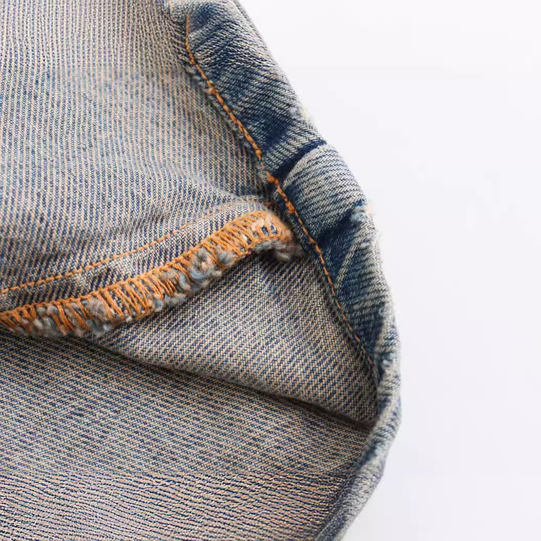 Dam oversized denim tunic med half dragkedja, bred skärning och breast pocket