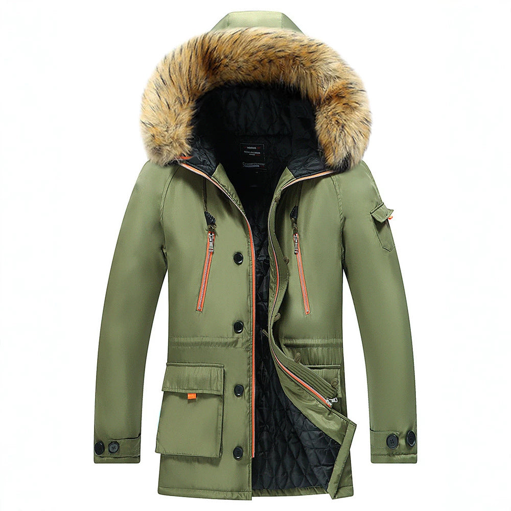 Herr Urban Vinter Parkas i Fält Stil med Avtagbar Imitation Päls Kant och Multifunktionell Fickor