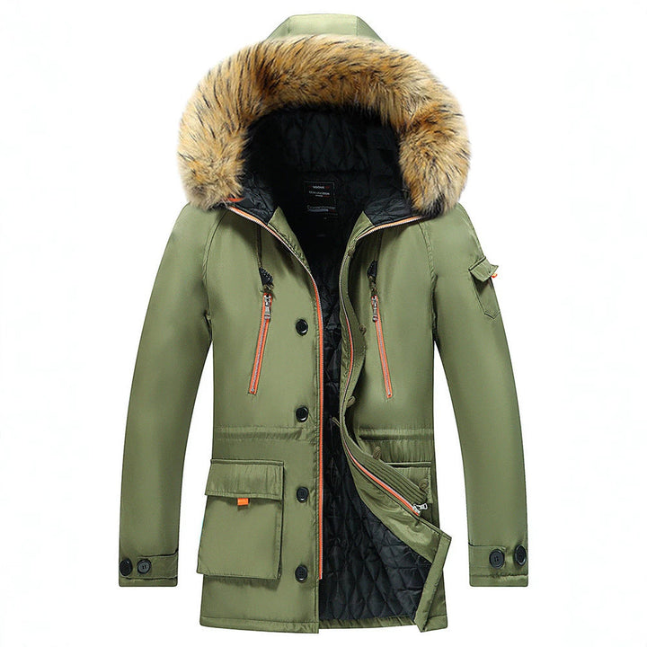 Herr Urban Vinter Parkas i Fält Stil med Avtagbar Imitation Päls Kant och Multifunktionell Fickor