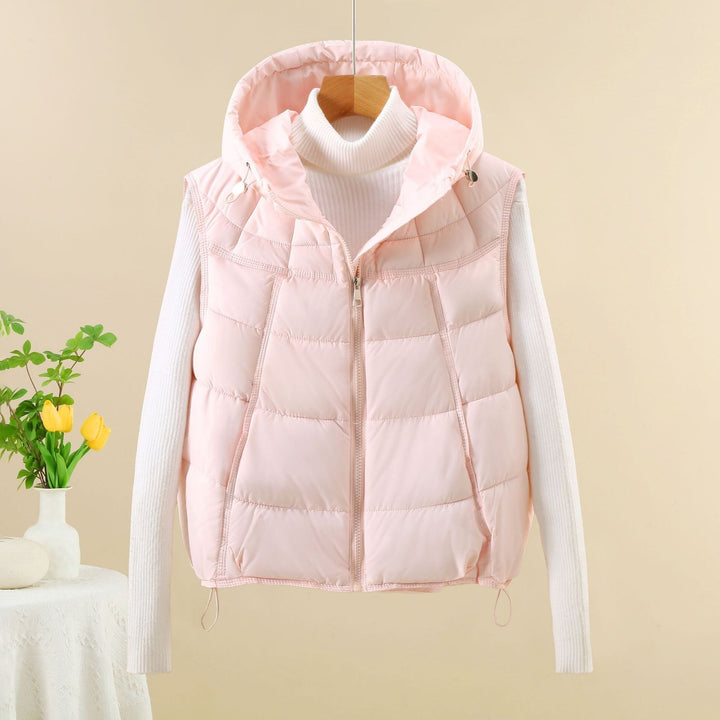 Dam lätt quiltad thermal väst med ergonomic huva kant och adjustable fåll