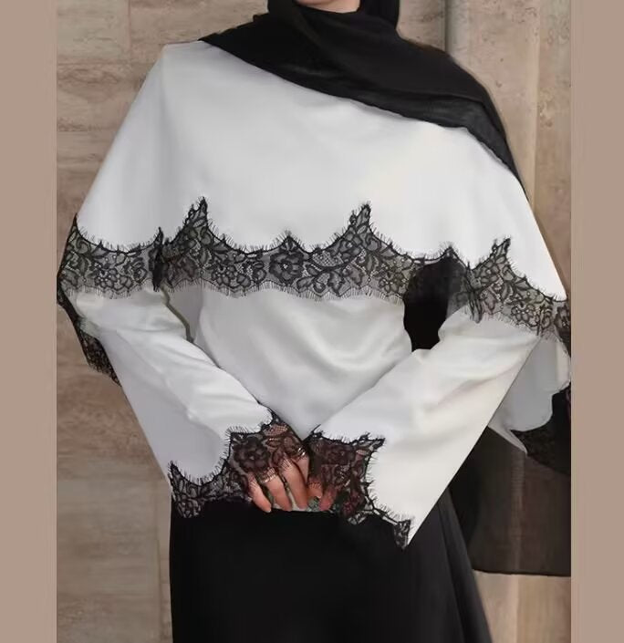 Dam shoulder cape med blommig lace edge och vid fall