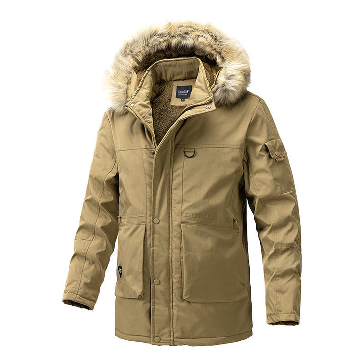 Herr Canvas Parkas med Sherpa Foder, Extended Skärning och Funktion Arm Ficka