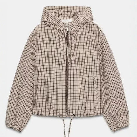 Dam Lätt Rutig med Huva Blouson Jacka med Drawstring och Elastic Nederkant