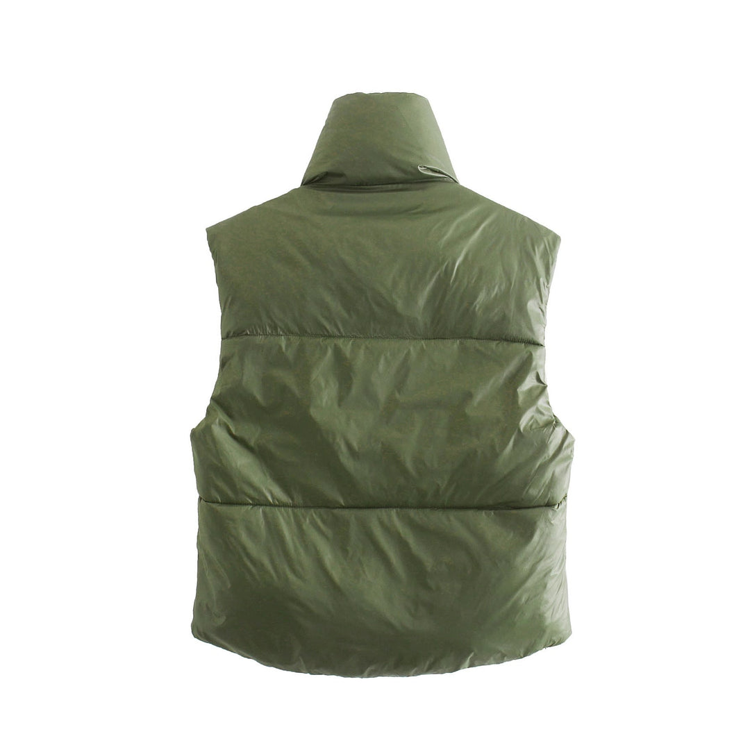 Dam Kort-Skärning Quiltad Väst med Hög Ståkrage och Extended Back