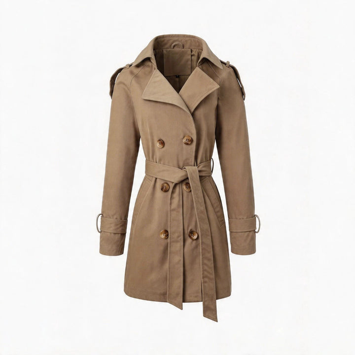 Dam skräddad trenchcoat med Tied bälte, Shoulder Tabs och Metal Ring detaljer