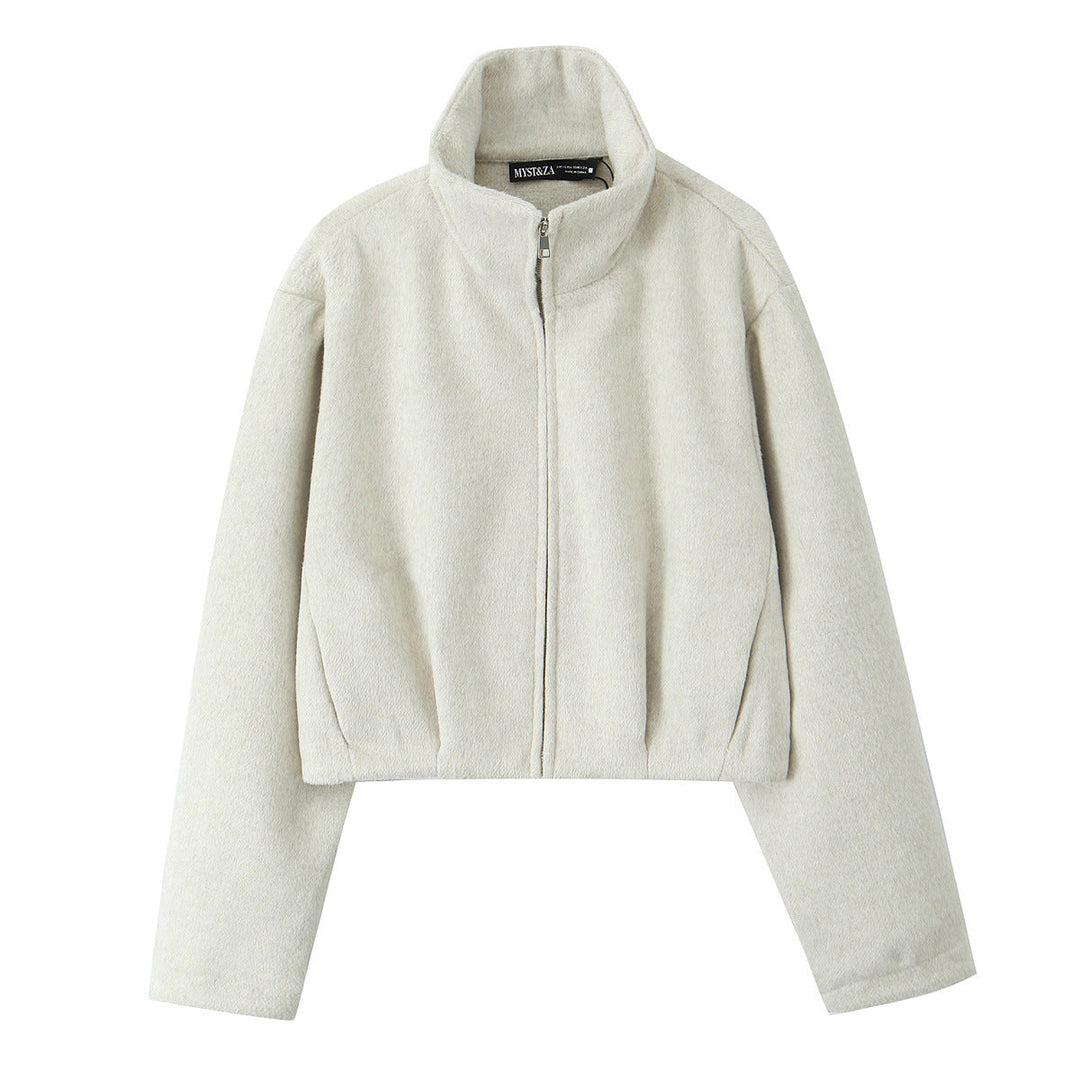 Dam Boxig Fleece Jacka med Ståkrage och Concealed Dragkedja
