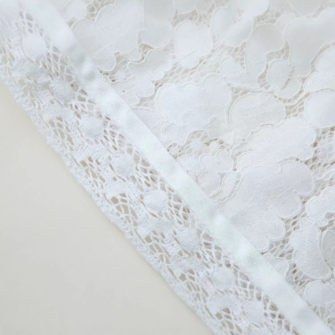 Dam Lace jacka med Stand krage, Chinese Knot och Transparent blommig design