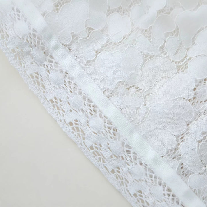 Dam Lace jacka med Stand krage, Chinese Knot och Transparent blommig design