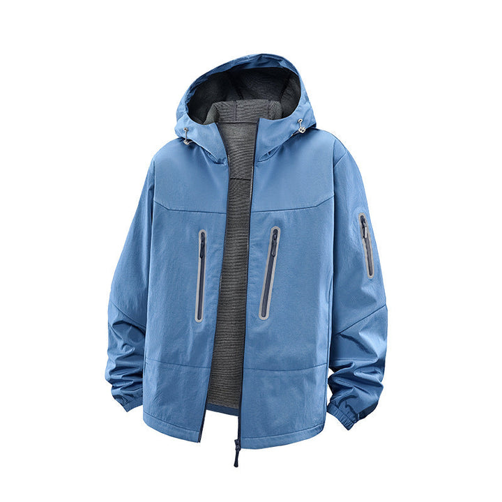 Herr Teknisk Softshell Frilufts Jacka med Huva, Tätad Dragkedjor och Sportig Normal Passform