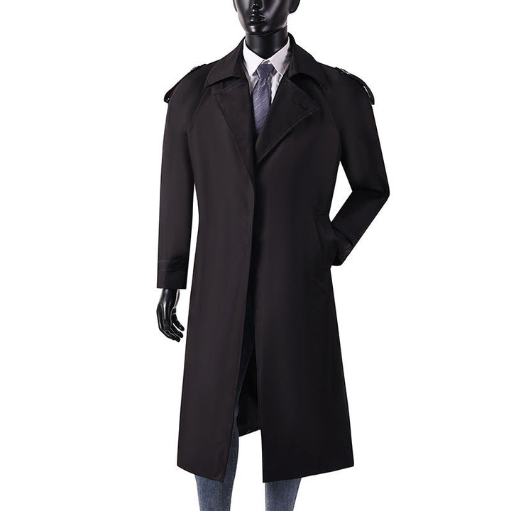 Herr Elegant Knee- till Calf-Length Trench Kappa med Dold Knappslå och Axel Axelklaffar